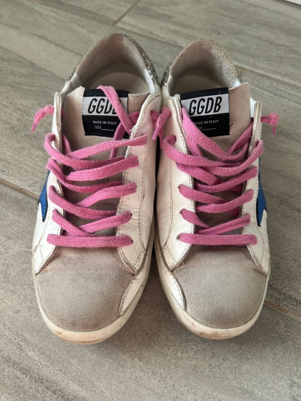 Golden Goose Superstar Sneakers Blue Star Glitter Heel White Leather Size 39 - Picture 14 of 16